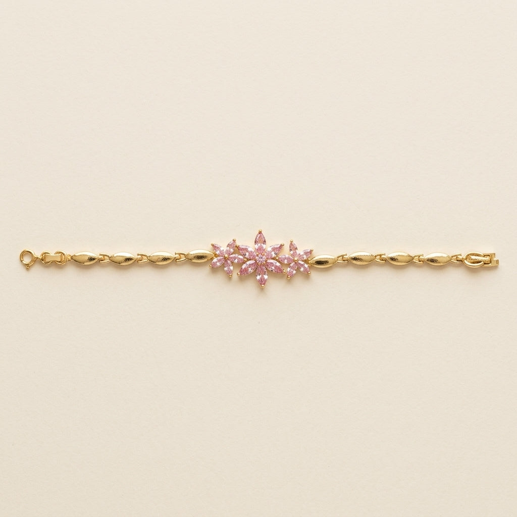 PULSERA TRIO DE FLORES ROSADAS