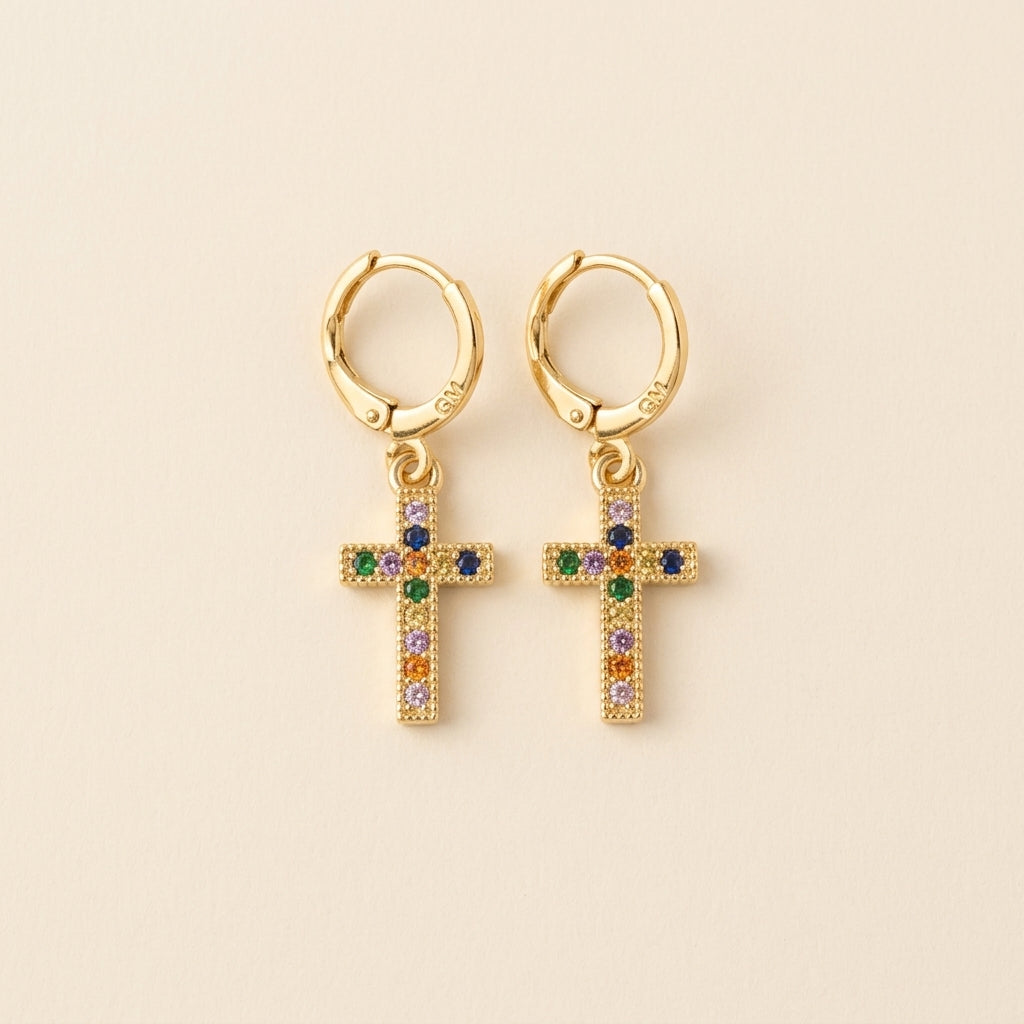 AROS COLGANTES DE CRUZ CON CIRCONES DE COLORES