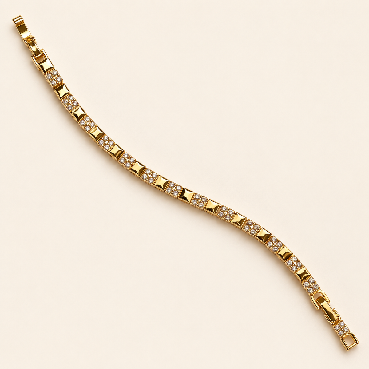 PULSERA ESLABON CUADRADO CON BRILLO INTERCALADO
